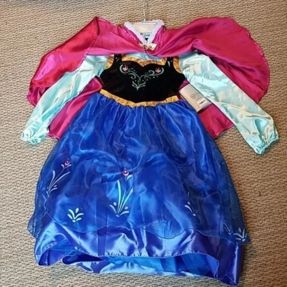 Disney Frozen Princess Anna Dress Cape Costume Girls Kids Youth Size 5/6